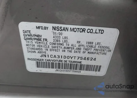 2000 Nissan Maxima Gle/Gxe/Se z USA, uszkodzony, nr VIN JN1CA31D0YT754624